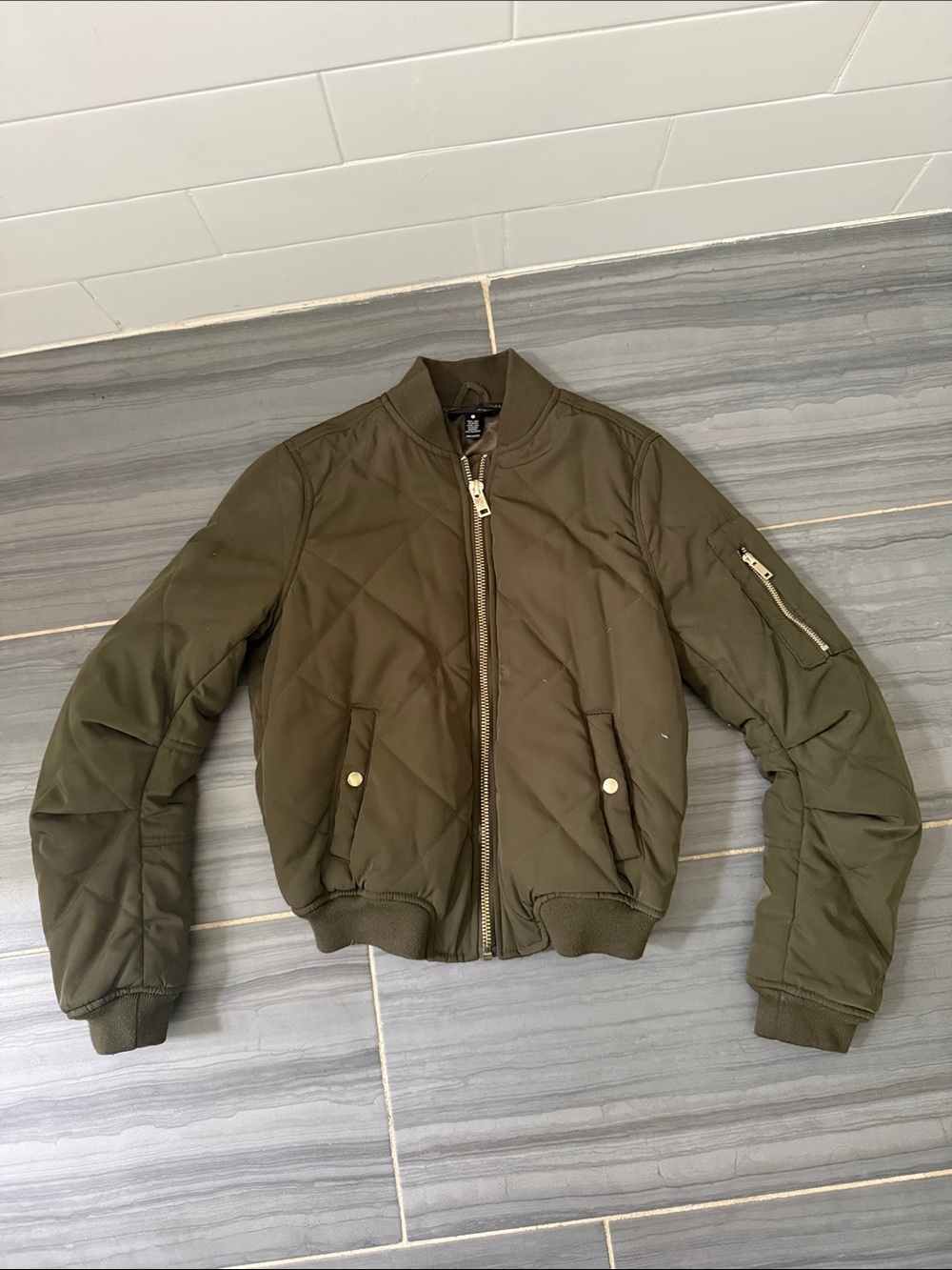 Aqua Olive Quilted Bomber Jacket - Women’s Small